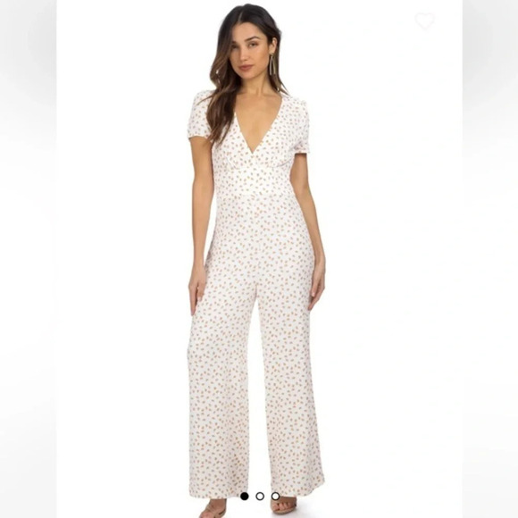 Free People Pants - Free People Mia Jumpsuit size 0 peach print jumpsuit cream color